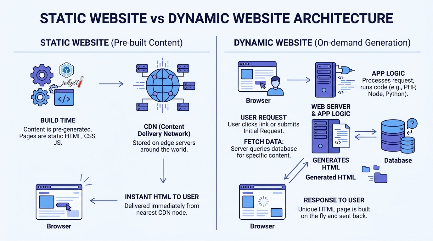 Static vs dynamic websites explained